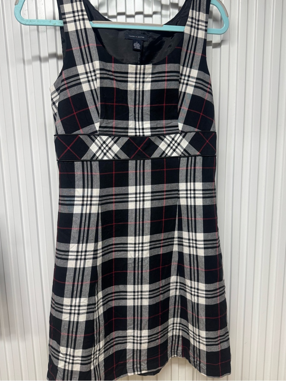 Tommy Hilfiger Black & White Plaid Fit-and-Flare Dress with Red Accents size 4